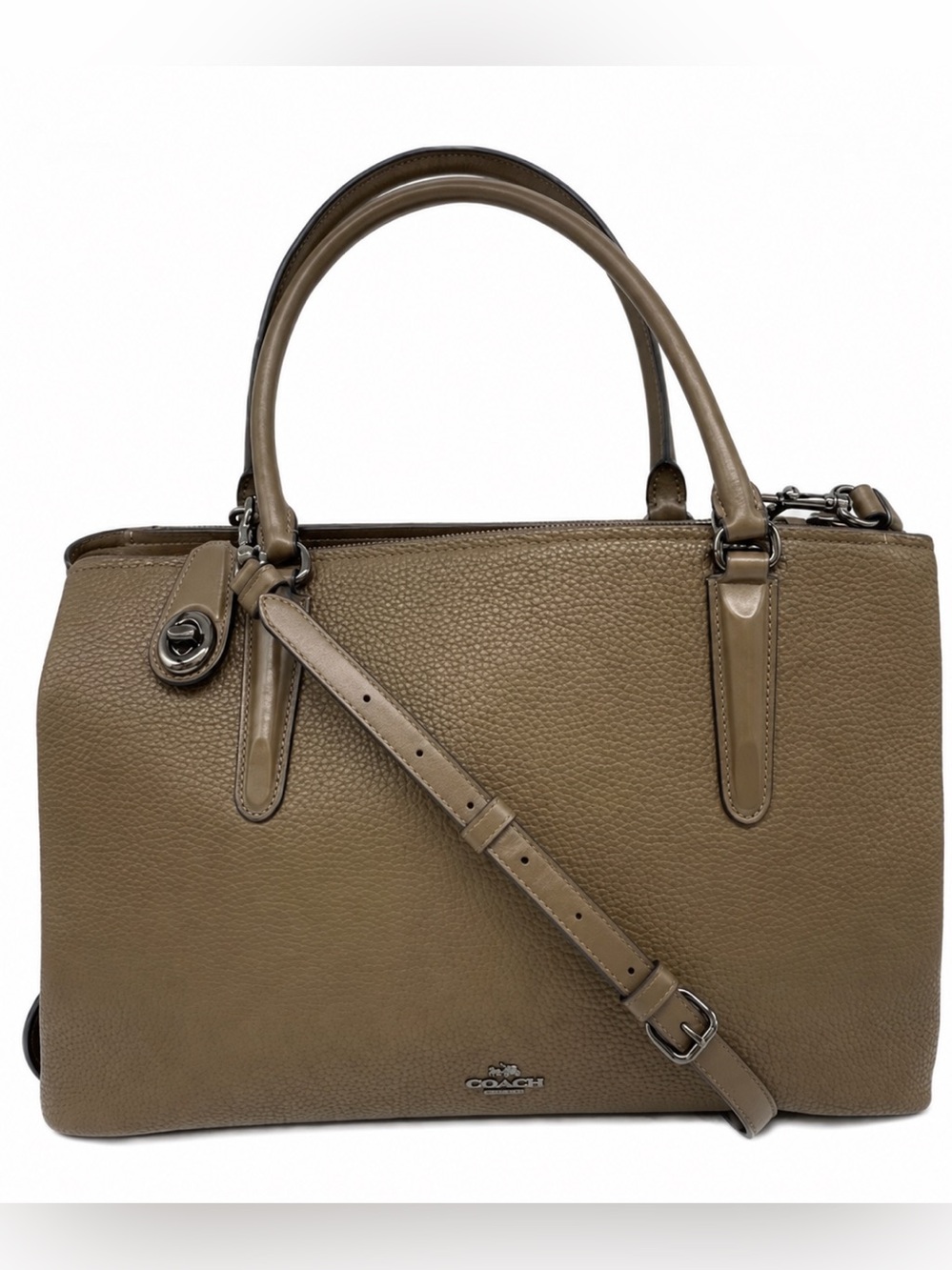 Coach Brooklyn Carryall 34 Pebbled Leather Taupe Satchel Crossbody 57276